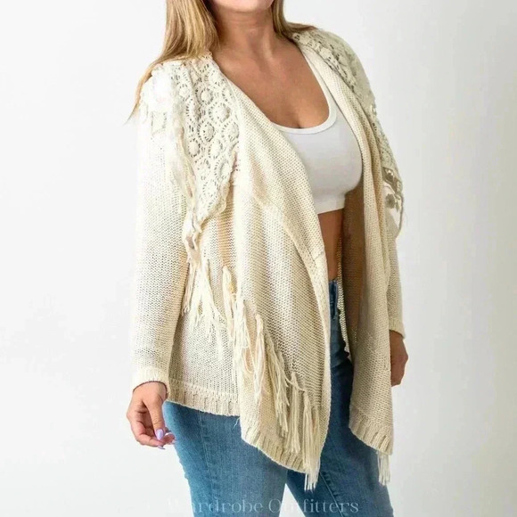 Double Zero Crochet Tassel Knit Lace Sweater Cardigan - Picture 1 of 9